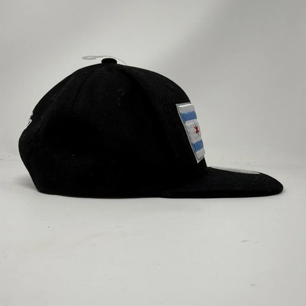 Chicago Flag Hat Cap Snap Back Black Pit Bull Mens Flat Bill Embroidered